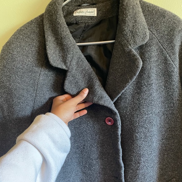 Furry Gray Coat w/ purple buttons - Picture 3 of 4
